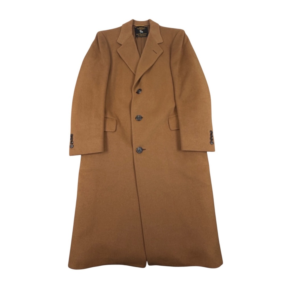 Hart Schaffner Marx 1970s Gold Trumpeter Men Overcoat Camel 100% Cashmere
